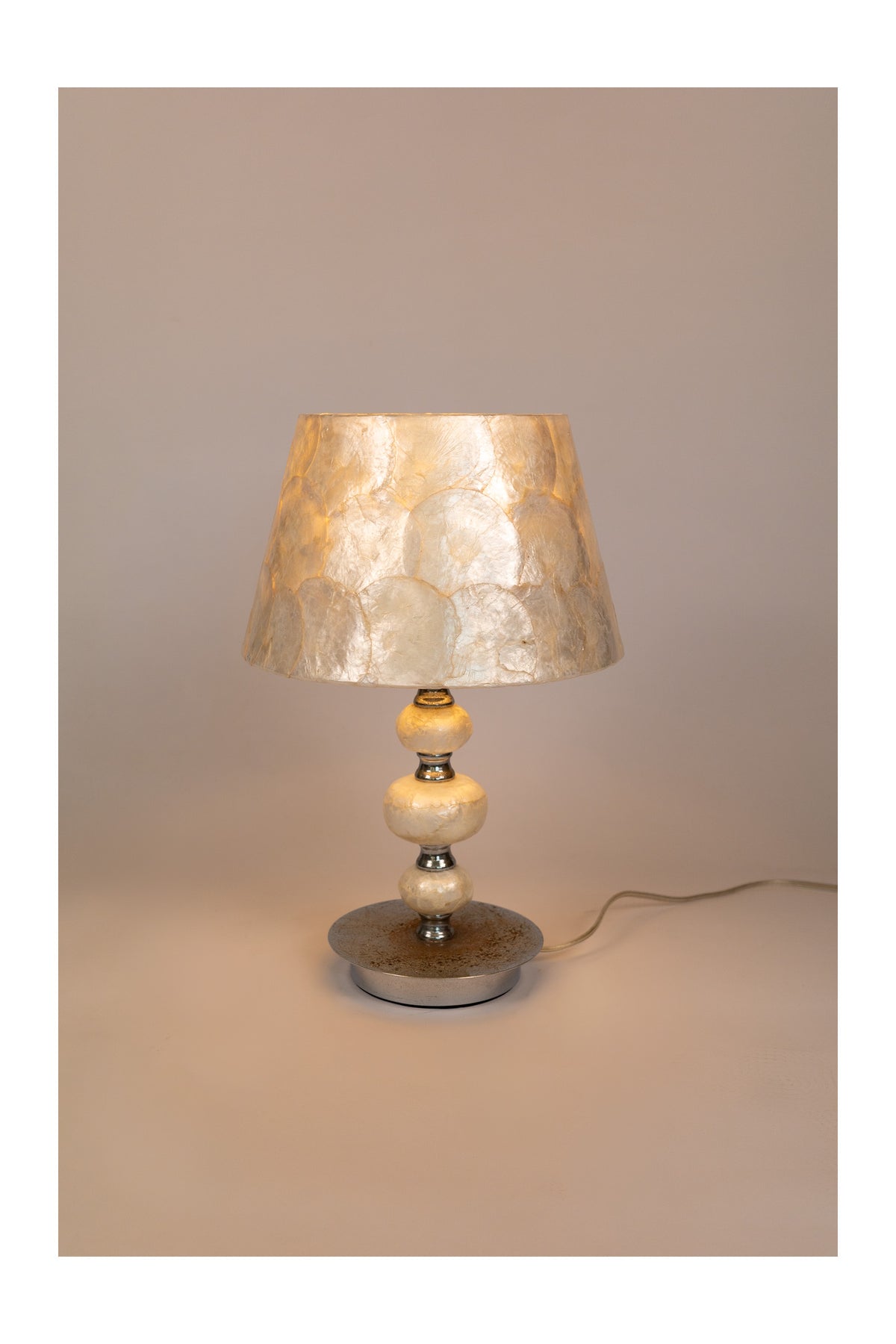 2000s Spanish Mother of Pearl Tiered Lamp