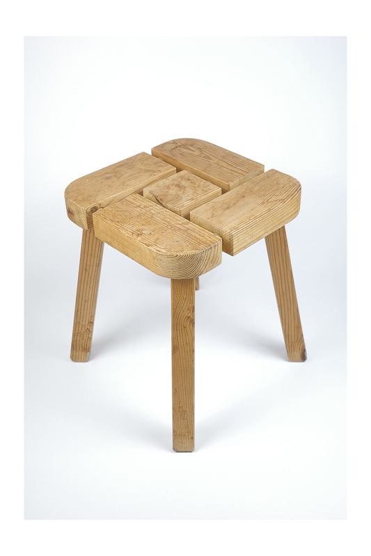 Finnish Pine Stool Designed by Olof Ottelin 1960s